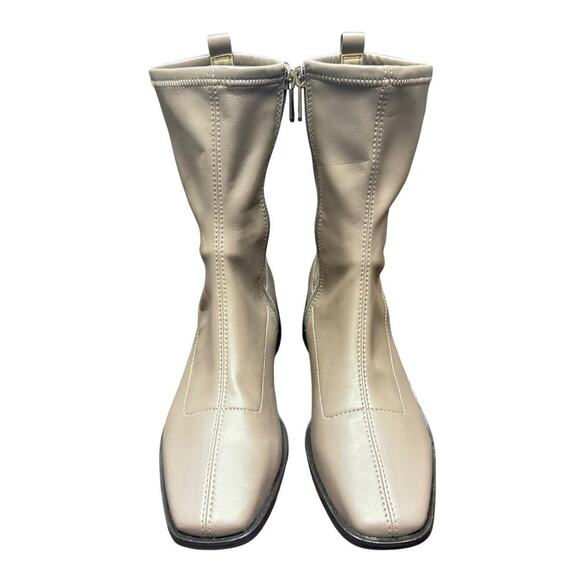 New Sam Edelman Tierney Mid Calf Vegan Leather Tan Ankle Boots Women's 6.5 - Picture 1 of 9